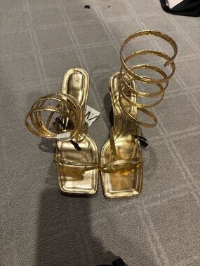Zara Gold Spiral-Strap Women's Sandals